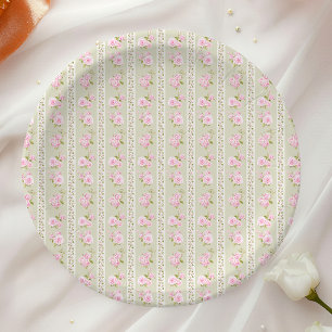 Sage Green Vintage Floral Paper Plate