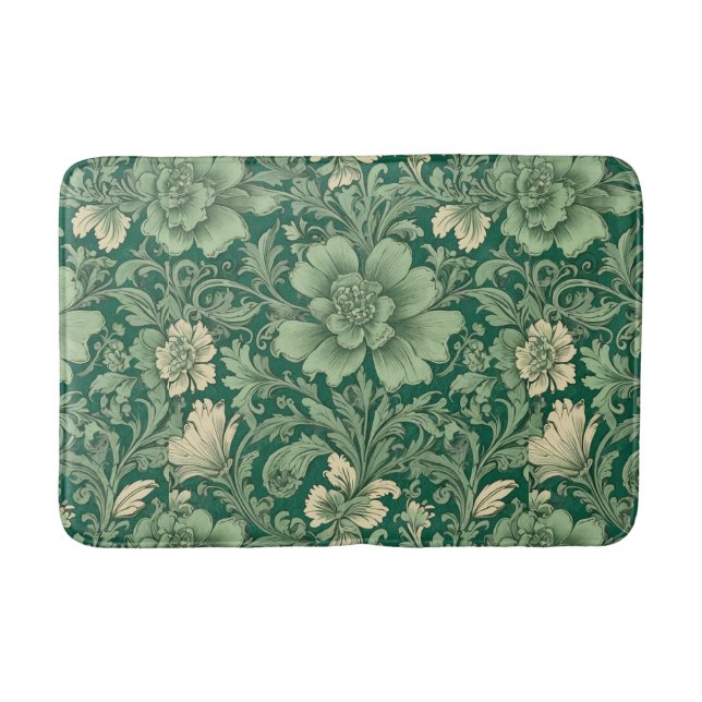 Sage Green Vintage Floral Pattern  Bath Mat (Front)