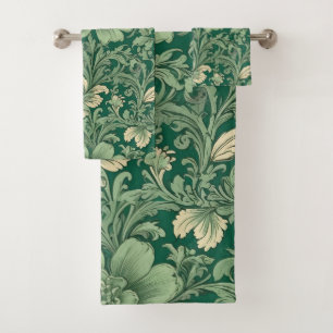 Sage Green Vintage Floral Pattern  Bath Towel Set