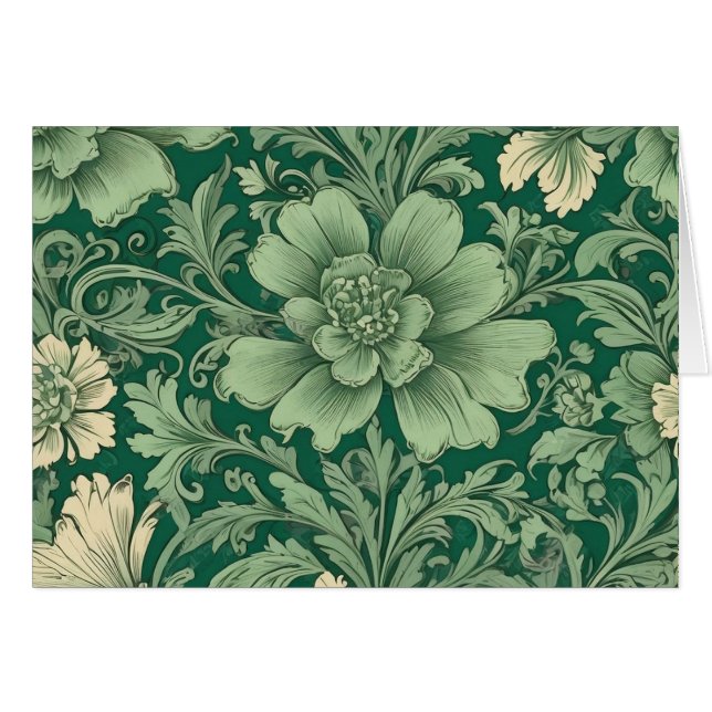Sage Green Vintage Floral Pattern Blank (Front Horizontal)