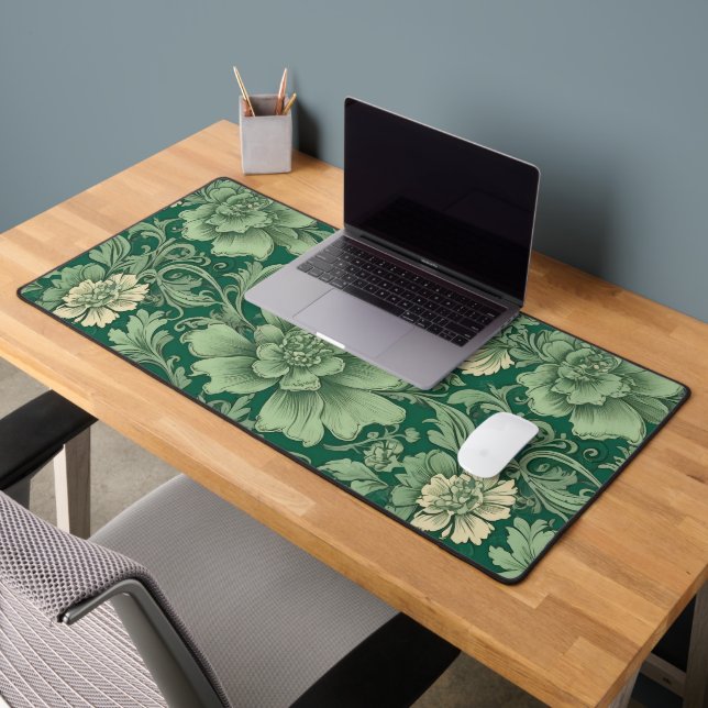 Sage Green Vintage Floral Pattern  Desk Mat (Office 2)