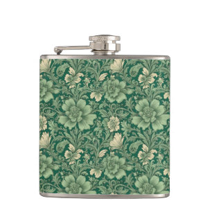 Sage Green Vintage Floral Pattern Hip Flask