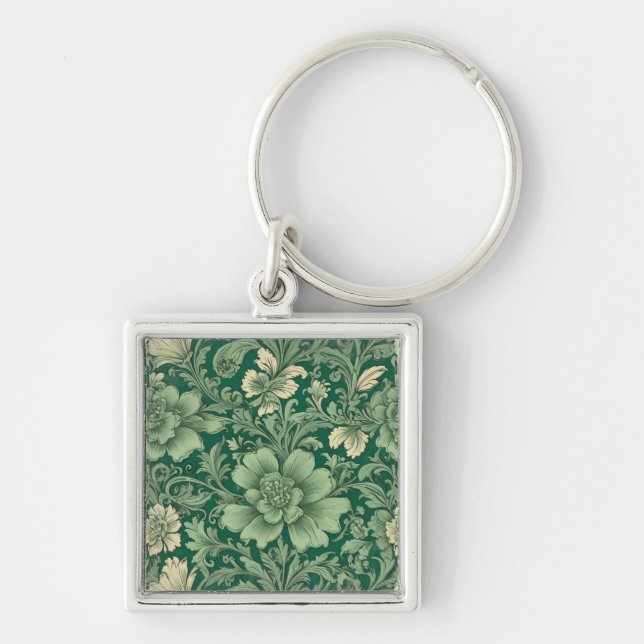 Sage Green Vintage Floral Pattern  Keychain (Front)