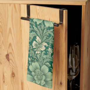 Sage Green Vintage Floral Pattern  Kitchen Towel