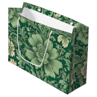 Sage Green Vintage Floral Pattern Large Gift Bag