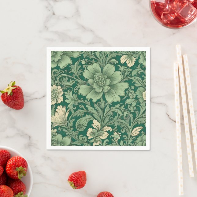 Sage Green Vintage Floral Pattern  Napkin (Insitu)