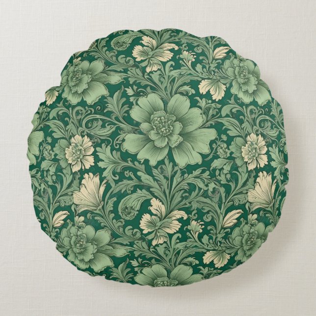 Sage Green Vintage Floral Pattern  Round Pillow (Front)