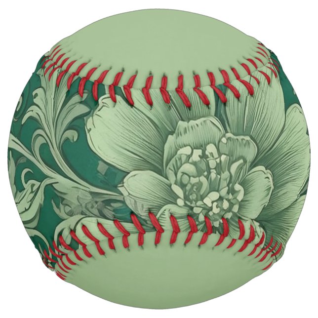 Sage Green Vintage Floral Pattern  Softball (Front)