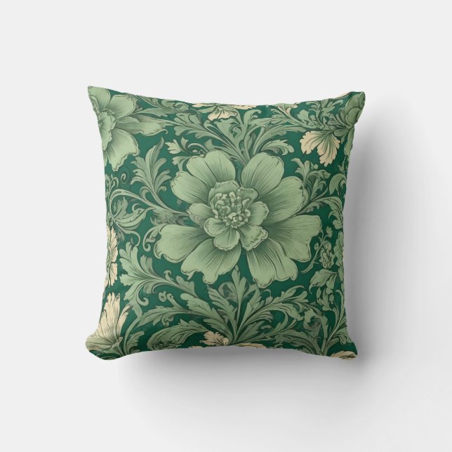Sage Green Vintage Floral Pattern  Throw Pillow (Front)
