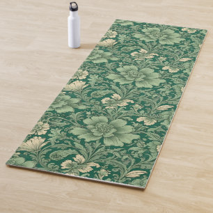 Sage Green Vintage Floral Pattern  Yoga Mat