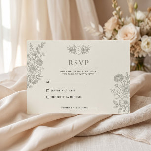 Sage Green Vintage Floral Romantic Crest RSVP