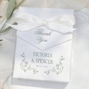 Sage Green Vintage Floral Thank You Wedding Favor Box