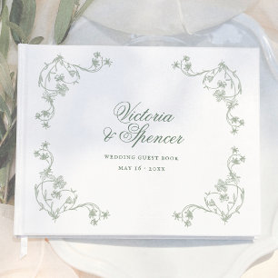 Sage Green Vintage Floral Wedding Guest Book