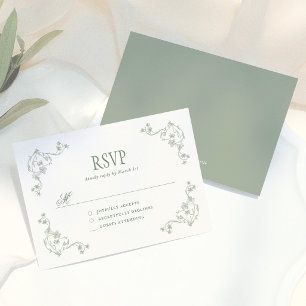 Sage Green Vintage Floral Wedding RSVP Card