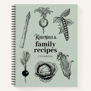 Sage Green Vintage Food Sketches Recipe Notebook