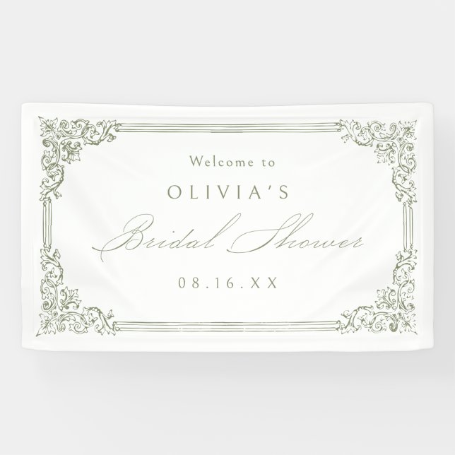 Sage Green Vintage Frame Elegant Bridal Shower Banner (Horizontal)