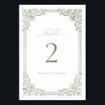 Sage Green Vintage Frame Elegant Script Wedding Table Number<br><div class="desc">Elegant vintage ornamental frame border design with stylish script in sage green colour,  simple and classic,  great wedding table cards for modern classic wedding,  romantic vintage wedding,  and formal traditional wedding. 
See all the matching pieces in collection.</div>