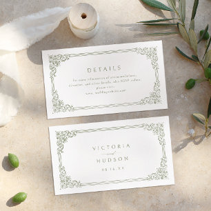 Sage Green Vintage Frame Elegant Wedding Details Place Card