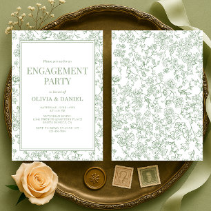 Sage Green Vintage French Floral Engagement Party Invitation