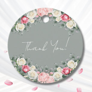 Sage Green Vintage Garden Roses Bridal Shower Favour Tags