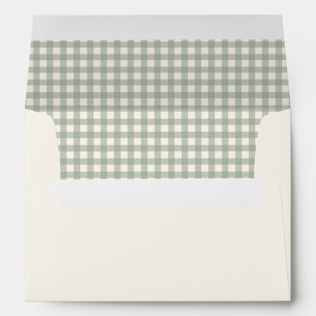Sage Green Vintage Gingham Christmas Envelope (Back (Bottom))