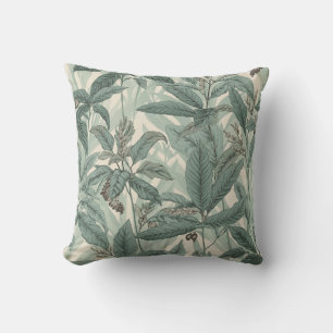 Sage Green Vintage Leaves Pattern Throw Pillow