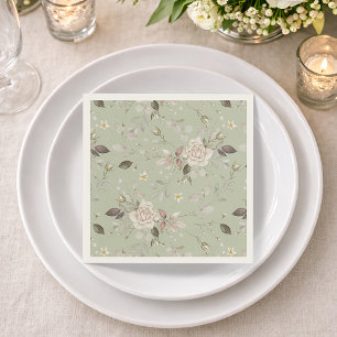 Sage Green Vintage Rose Floral Napkin