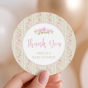 Sage Green Vintage Rose Thank You Classic Round Sticker