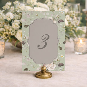 Sage Green Vintage Rose Wedding Table Numbers 1–9