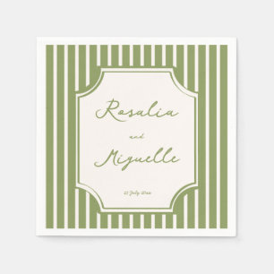 Sage green vintage stripes wedding favours custom napkin