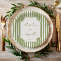 Sage green vintage stripes wedding personalized