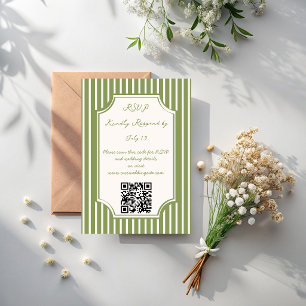 Sage green vintage stripes wedding QR RSVP Card