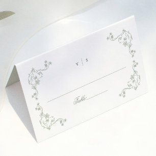 Sage Green Vintage Wedding Guest Table Number Place Card