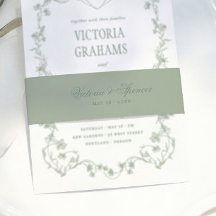 Sage Green Vintage Wedding Invitation Belly Band