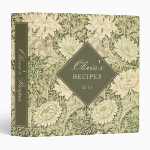 Sage Green Vintage William Morris Floral Recipes Binder