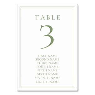 Sage Green Warm Modern Minimalist Wedding Names Table Number