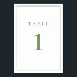 Sage Green Warm Modern Minimalist Wedding Table Number<br><div class="desc">Sage Green modern, minimalist wedding table number. Fully customizable! **PLEASE NOTE: For ordering Table Numbers, each card number must be edited/customized separately and added to your cart. For example: if you just select Qty: 20 cards and Add to Cart, it will be of the same number unless you customize each...</div>