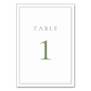 Sage Green Warm Modern Minimalist Wedding Table Number