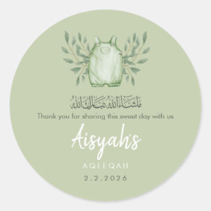 Sage Green Watercolor Baby Boy Aqeeqah Classic Round Sticker