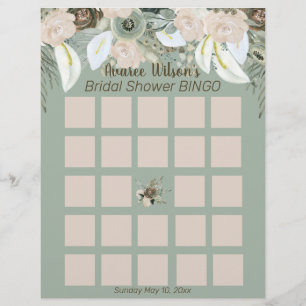 Sage Green Watercolor Bridal Shower Bingo Flyer