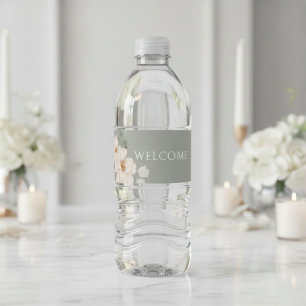 Sage Green Watercolor Floral Wedding Water Bottle Label