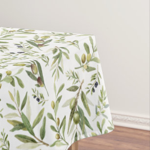 Sage Green Watercolor French Country Chic Olives Tablecloth