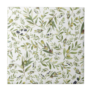 Sage Green Watercolor French Country Chic Olives Tile