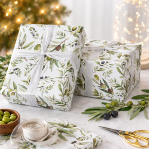 Sage Green Watercolor French Country Chic Olives Wrapping Paper