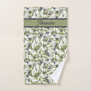 Sage Green Watercolor French Country Olive Hand Towel