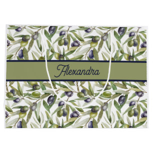 Sage Green Watercolor French Country Olive Large Gift Bag