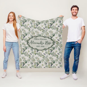Sage Green Watercolor French Country Olive Name Fleece Blanket