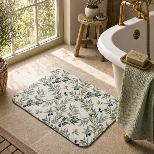 Sage Green Watercolor French Country Olive Pattern Bath Mat