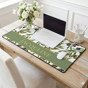 Sage Green Watercolor French Country Olive Pattern Desk Mat