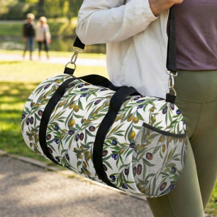Sage Green Watercolor French Country Olive Pattern Duffle Bag
